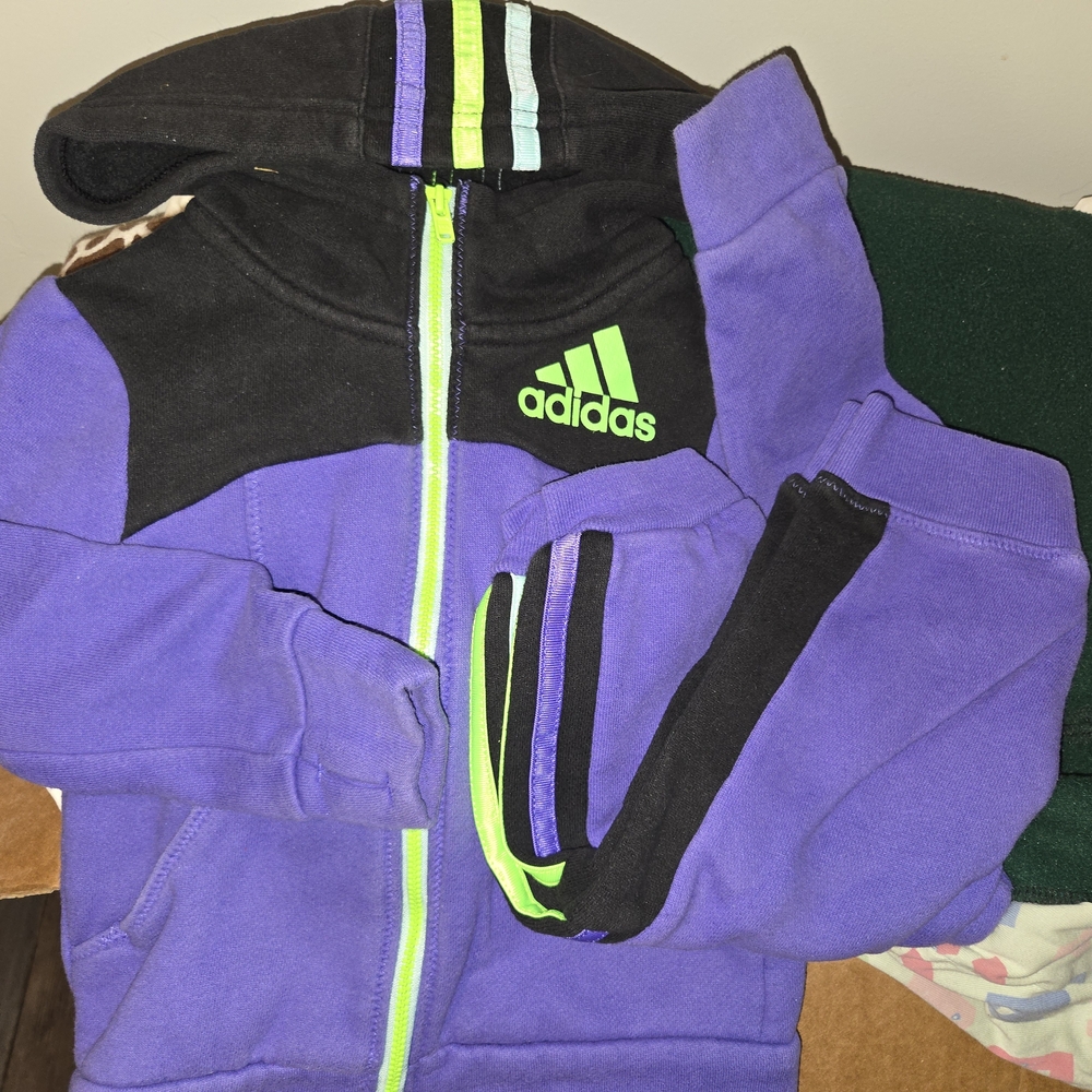 Adidas Black and Purple Hoodie with Neon Green Accents
